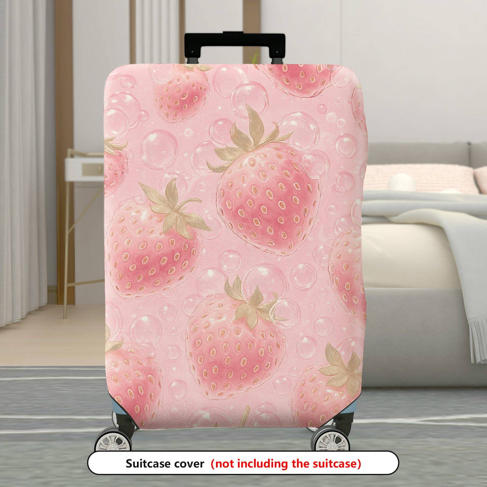 1-Piece Strawberry Pink Bubble Cute Fun Cheerful  Suitcase Luggage Cover, Stretch Protective Sleeve