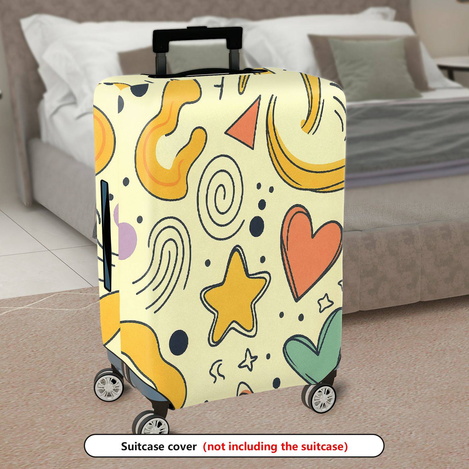 1-Piece Abstract Retro Colorful Star Heart Spiral Dot  Suitcase Luggage Cover, Stretch Protective Sleeve
