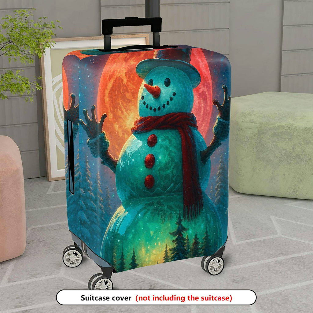 1-Piece Snowman Christmas Winter Holiday Festive Night  Suitcase Luggage Cover, Stretch Protective Sleeve