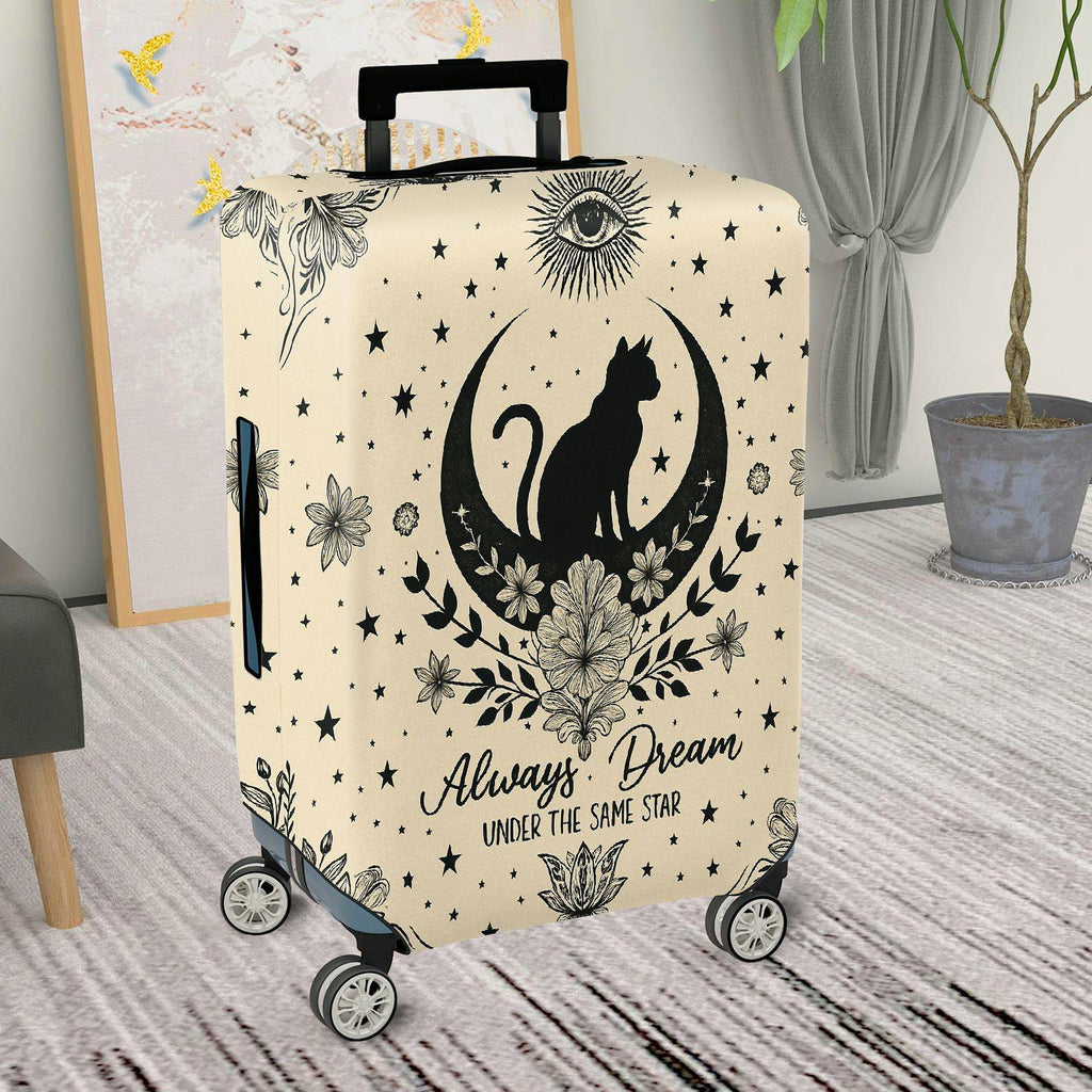 1-Piece Mystical Vintage Floral Black Cat Eye Star  Suitcase Luggage Cover, Stretch Protective Sleeve