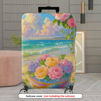 1-Piece Beach Floral Sunset Scenic Sea Rose Hydrangea  Suitcase Luggage Cover, Stretch Protective Sleeve