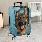 1-Piece Cute German Shepherd Puppy Animal Realistic 3D Print Blue  Suitcase Luggage Cover, Stretch Protective Sleeve