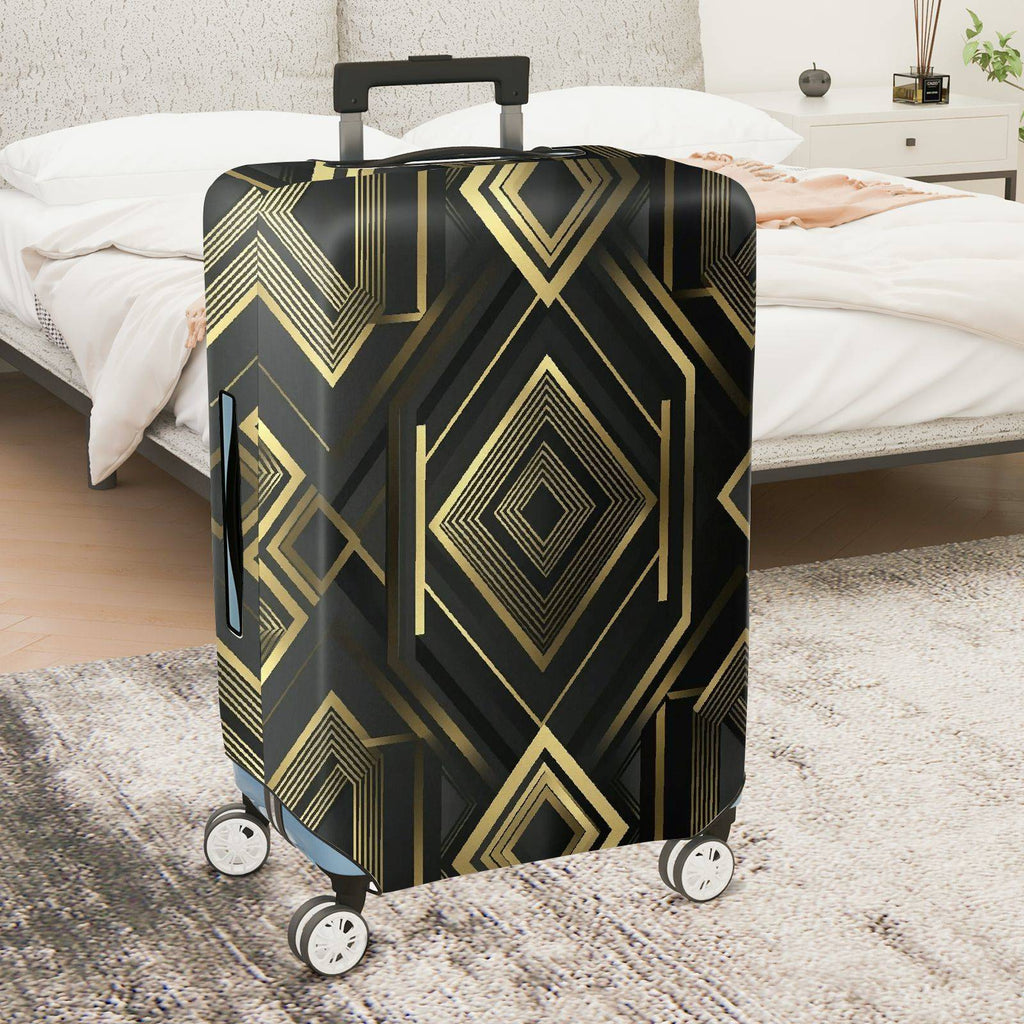 1-Piece Geometric Black Gold Diamond Pattern Abstract Modern Elegant  Suitcase Luggage Cover, Stretch Protective Sleeve