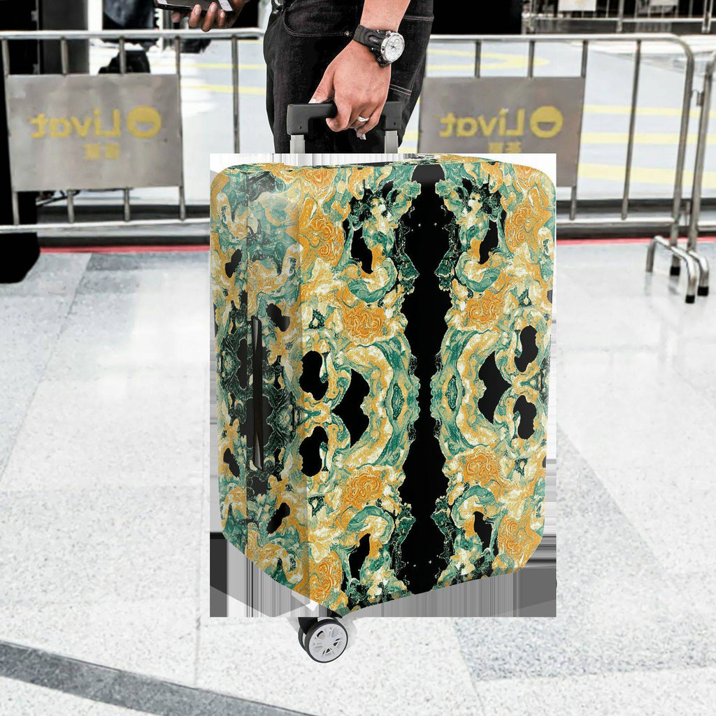 1-Piece Abstract Marble Gold Turquoise Geometric Artistic  Suitcase Luggage Cover, Stretch Protective Sleeve