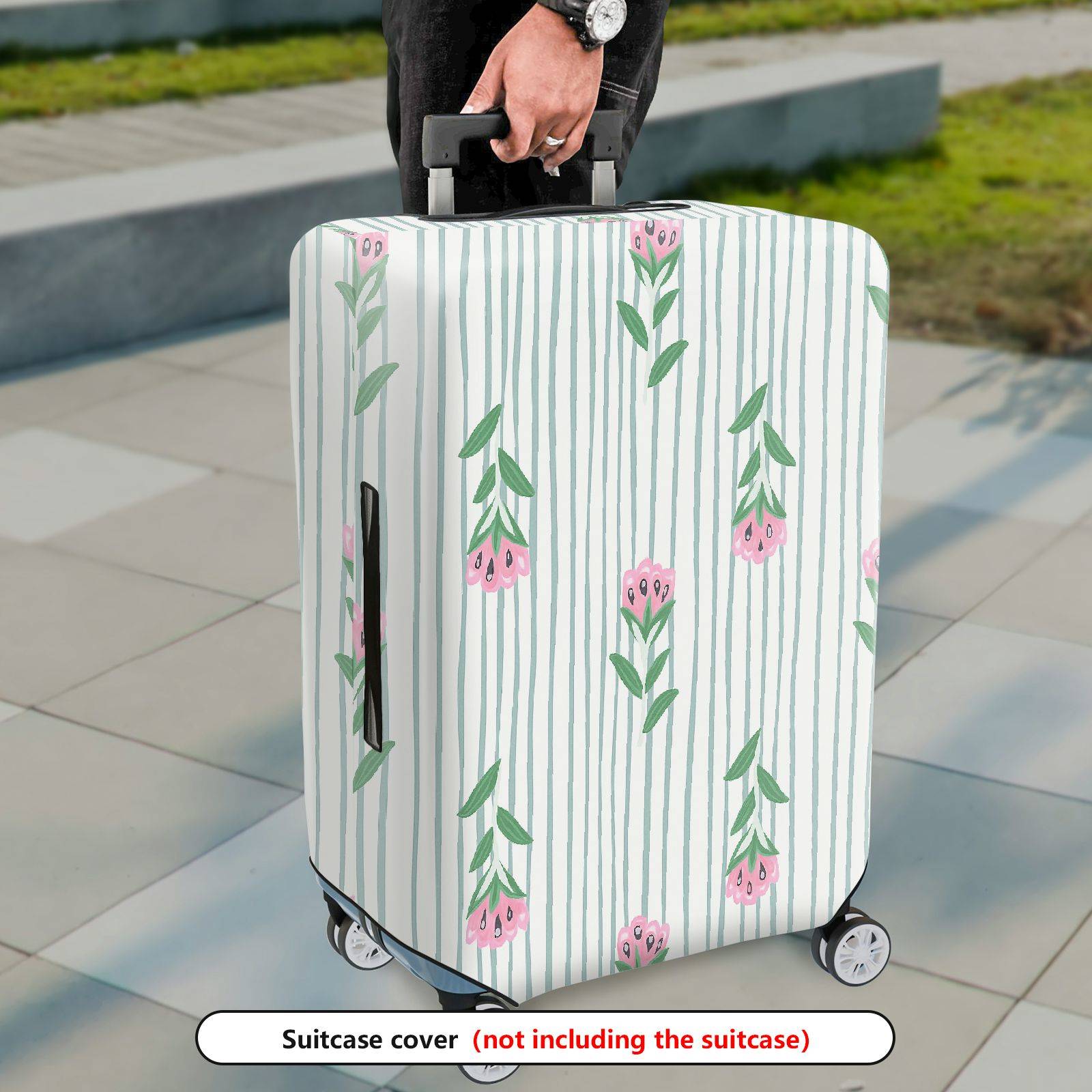 1-Piece Pastel Floral Striped Travel Holiday Spring  Suitcase Luggage Cover, Stretch Protective Sleeve