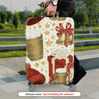 1-Piece Christmas Holiday Bell Gift Hot Chocolate Red Hat  Suitcase Luggage Cover, Stretch Protective Sleeve