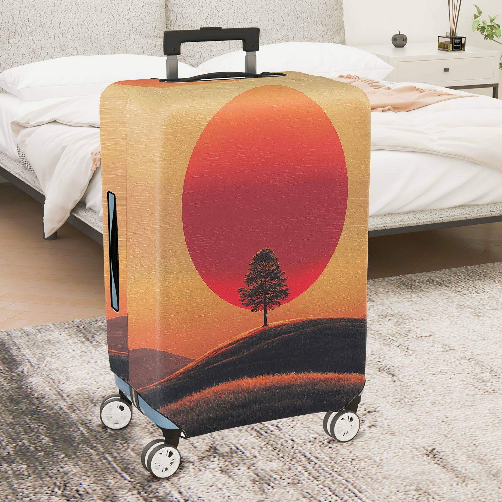 1-Piece Sunset Tree Landscape Minimalist Art Nature Fashion  Suitcase Luggage Cover, Stretch Protective Sleeve