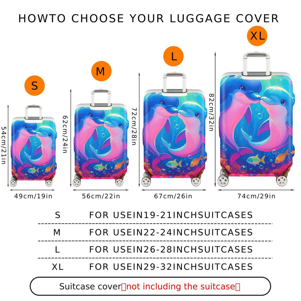 1-Piece Colorful Cute Romantic Ocean Sea Dolphin  Suitcase Luggage Cover, Stretch Protective Sleeve