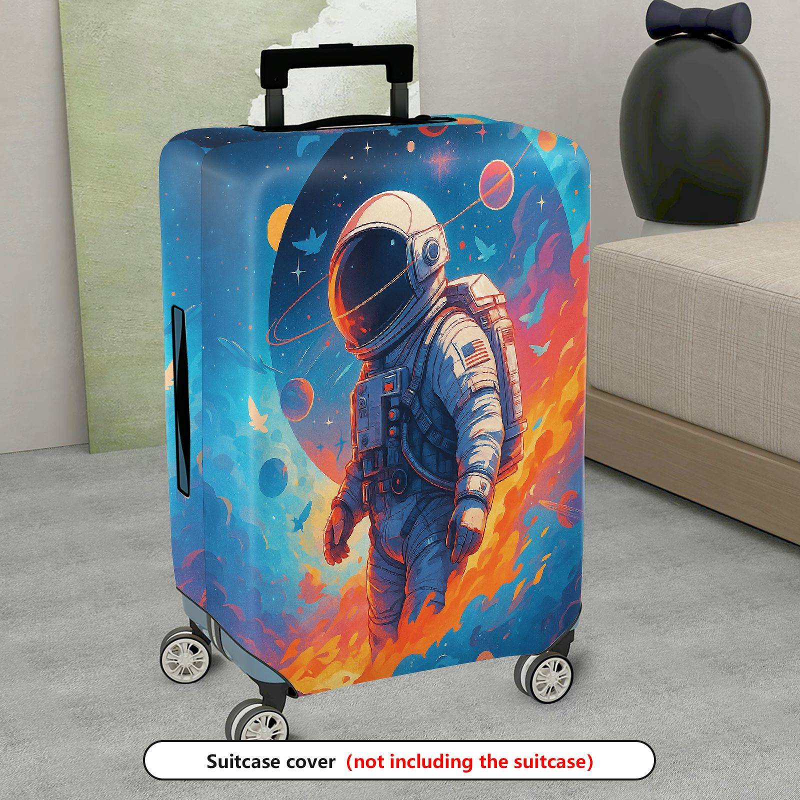 1-Piece Astronaut Galaxy Space Fire Star Travel  Suitcase Luggage Cover, Stretch Protective Sleeve