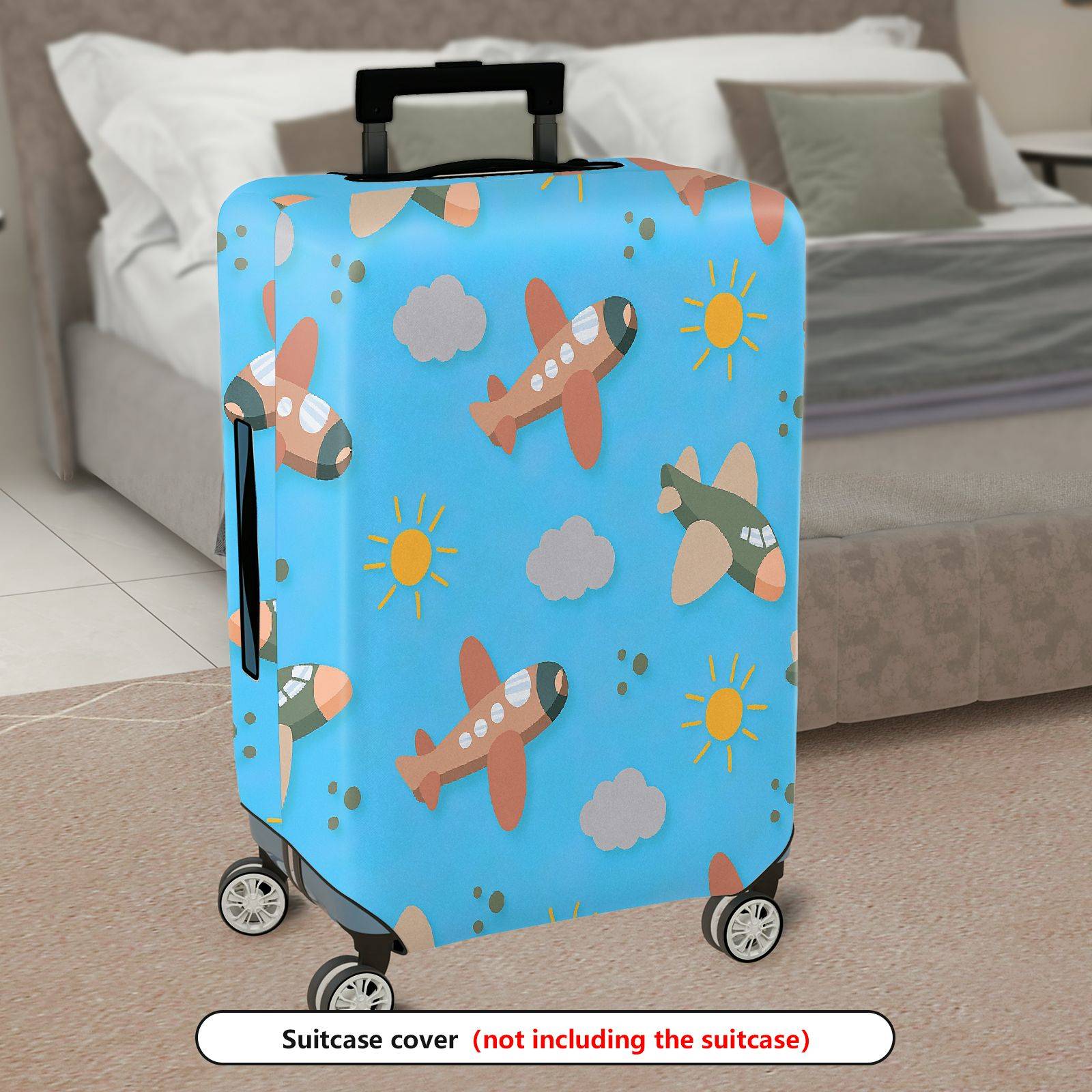 1-Piece Airplane Cloud Sun Blue Travel Adventure Luggage  Suitcase Luggage Cover, Stretch Protective Sleeve