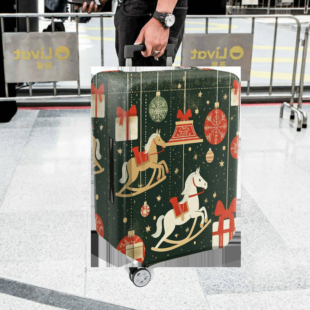 1-Piece Christmas Holiday Festive Gift Horse Ornament  Suitcase Luggage Cover, Stretch Protective Sleeve