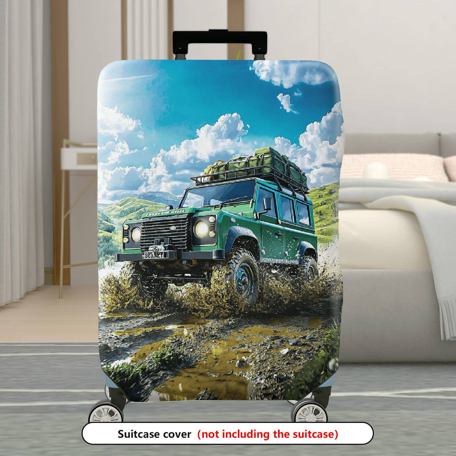 1-Piece Adventure Off-road Scenic Nature Travel Land Rover  Suitcase Luggage Cover, Stretch Protective Sleeve
