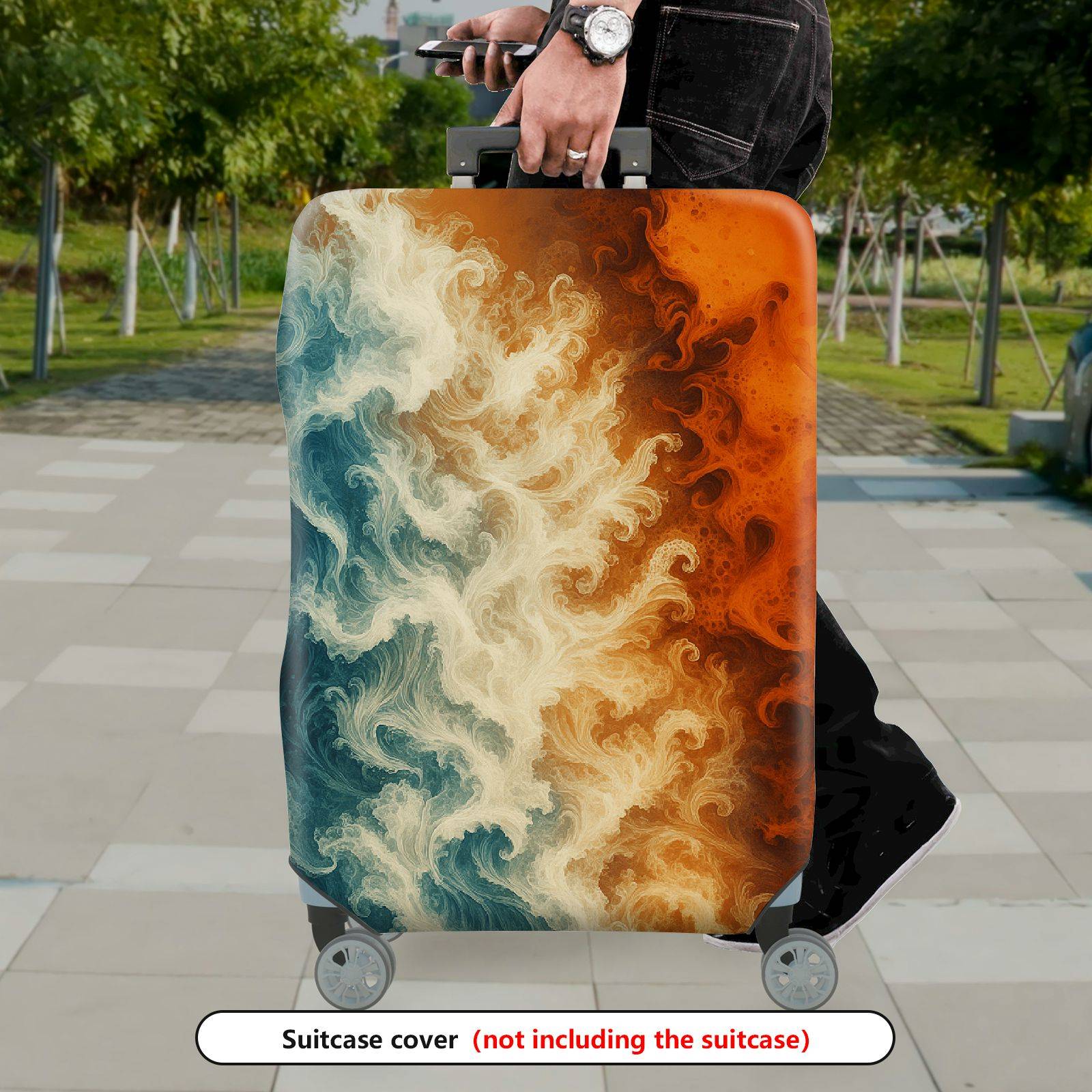 1-Piece Abstract Ocean Fire Energy Flow Art  Suitcase Luggage Cover, Stretch Protective Sleeve