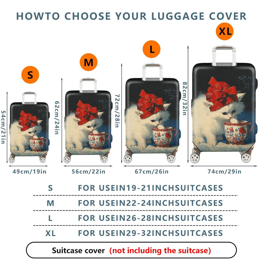 1-Piece Cute Christmas Winter Cat Red Hat Christmas Mug  Suitcase Luggage Cover, Stretch Protective Sleeve