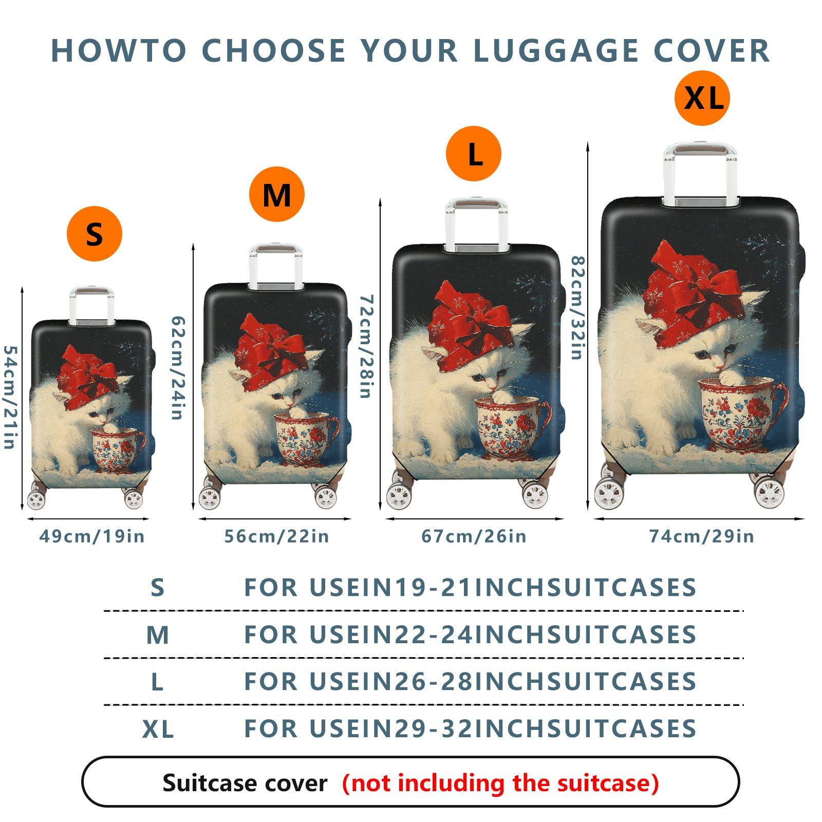 1-Piece Cute Christmas Winter Cat Red Hat Christmas Mug  Suitcase Luggage Cover, Stretch Protective Sleeve