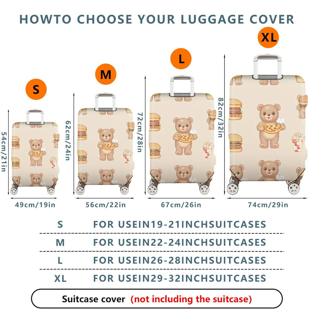 1-Piece Cute Bear Pizza Burger Popcorn Food  Suitcase Luggage Cover, Stretch Protective Sleeve