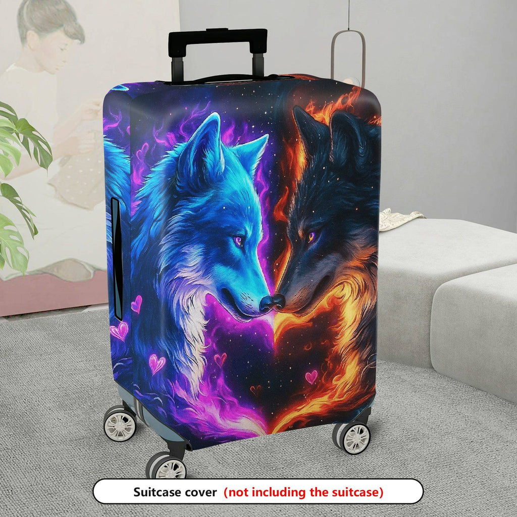 1-Piece Cosmic Wolf Fire Ice Heart  Suitcase Luggage Cover, Stretch Protective Sleeve