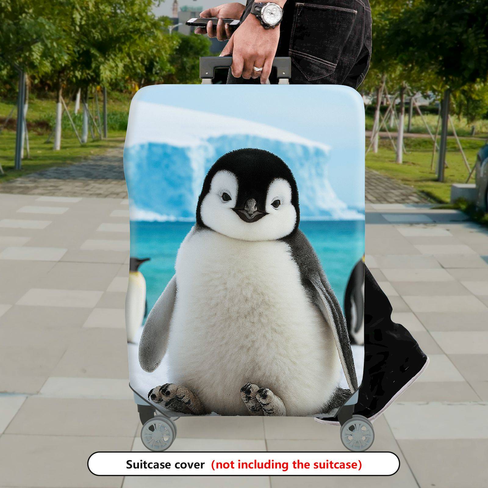 1-Piece Cute Penguin Arctic Ice Snow Wildlife Travel  Suitcase Luggage Cover, Stretch Protective Sleeve