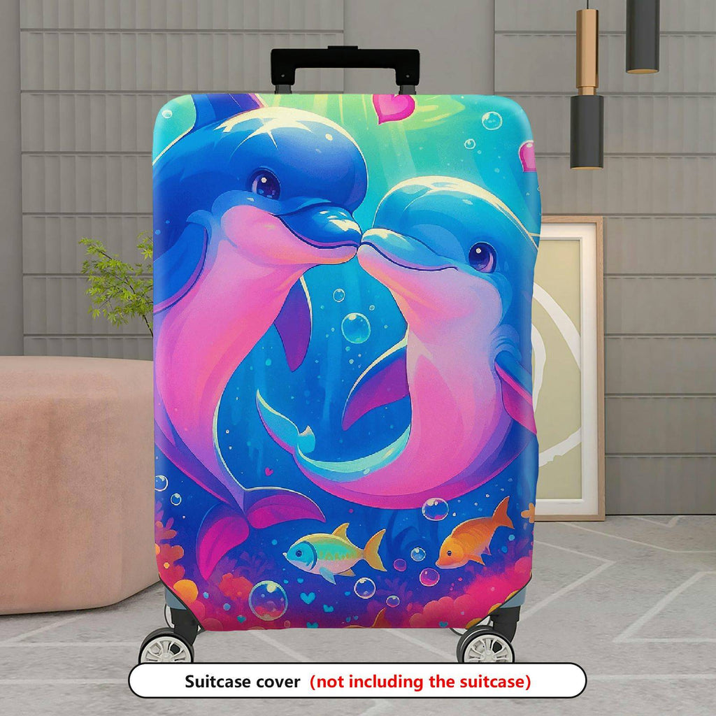 1-Piece Colorful Cute Romantic Ocean Sea Dolphin  Suitcase Luggage Cover, Stretch Protective Sleeve