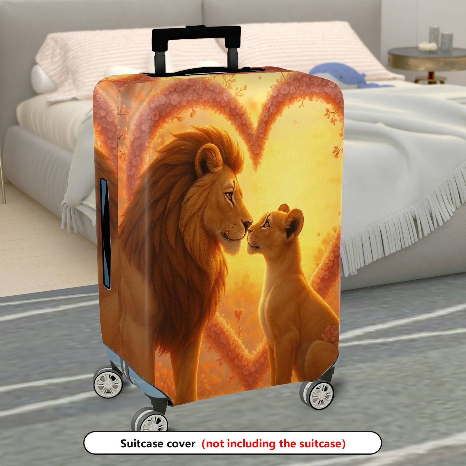 1-Piece Lion Heart Nature Artful Illustration Floral  Suitcase Luggage Cover, Stretch Protective Sleeve