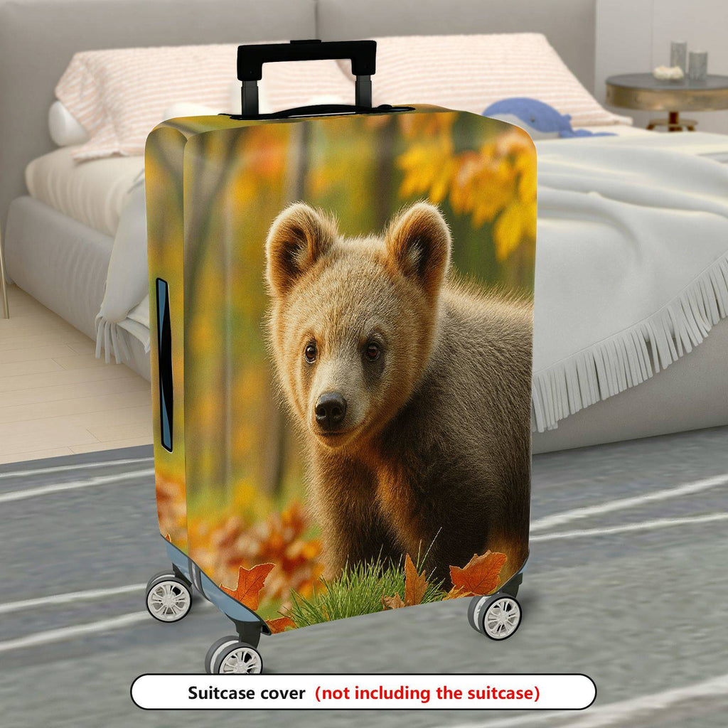 1-Piece Cute Bear Autumn Forest Wildlife Nature Scenic  Suitcase Luggage Cover, Stretch Protective Sleeve