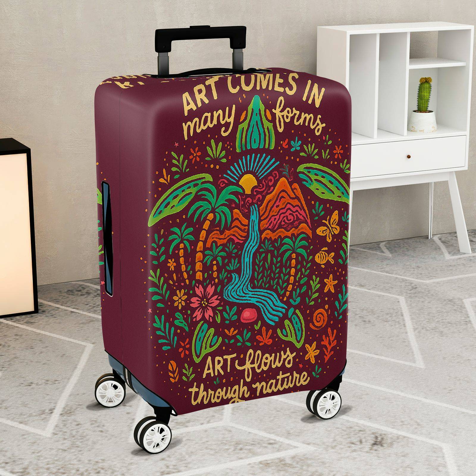 1-Piece Artistic Nature Colorful Flow Tropical Botanical Travel  Suitcase Luggage Cover, Stretch Protective Sleeve