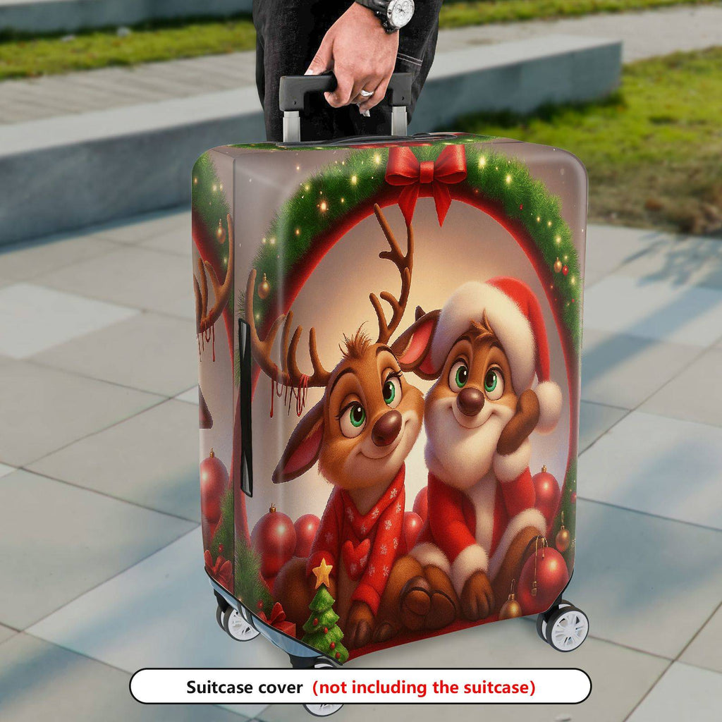 1-Piece Christmas Santa Reindeer Festive Holiday Cheer  Suitcase Luggage Cover, Stretch Protective Sleeve