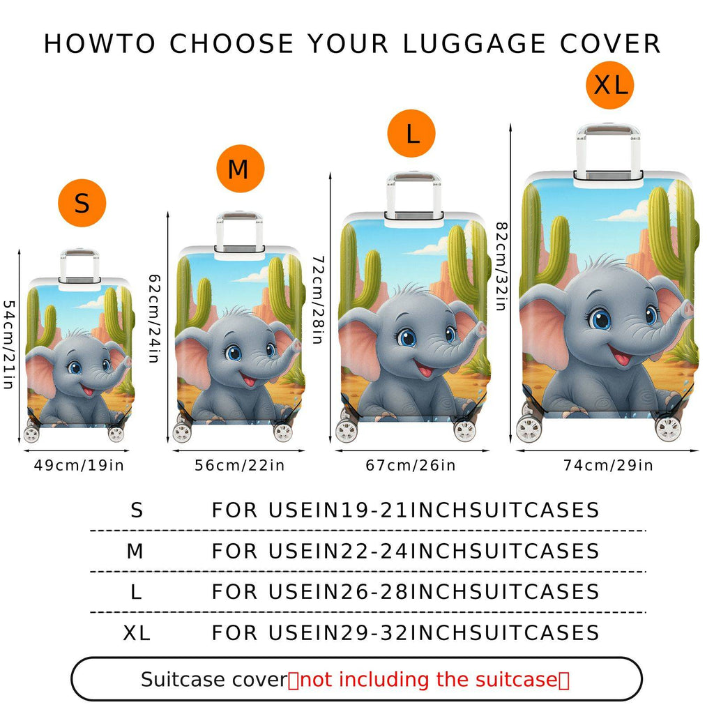 1-Piece Elephant  Desert Cactus Landscape Colorful  Suitcase Luggage Cover, Stretch Protective Sleeve