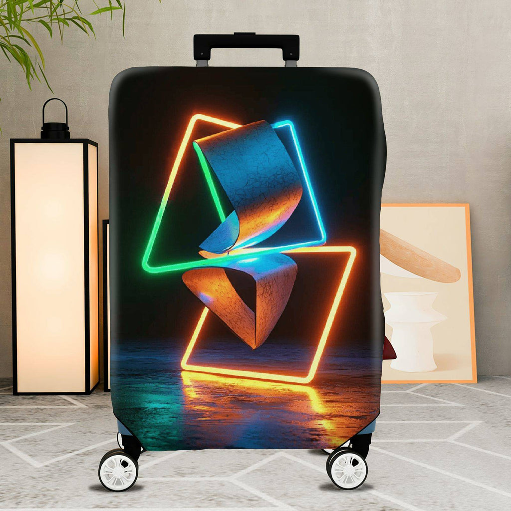 1-Piece Geometric Abstract Art Luminous Vibrant  Suitcase Luggage Cover, Stretch Protective Sleeve
