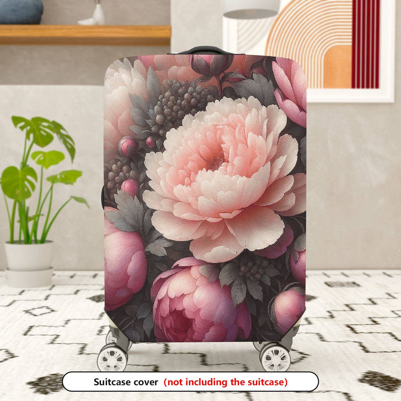 1-Piece Peony Floral Romantic Elegant Stylish Artistic  Suitcase Luggage Cover, Stretch Protective Sleeve