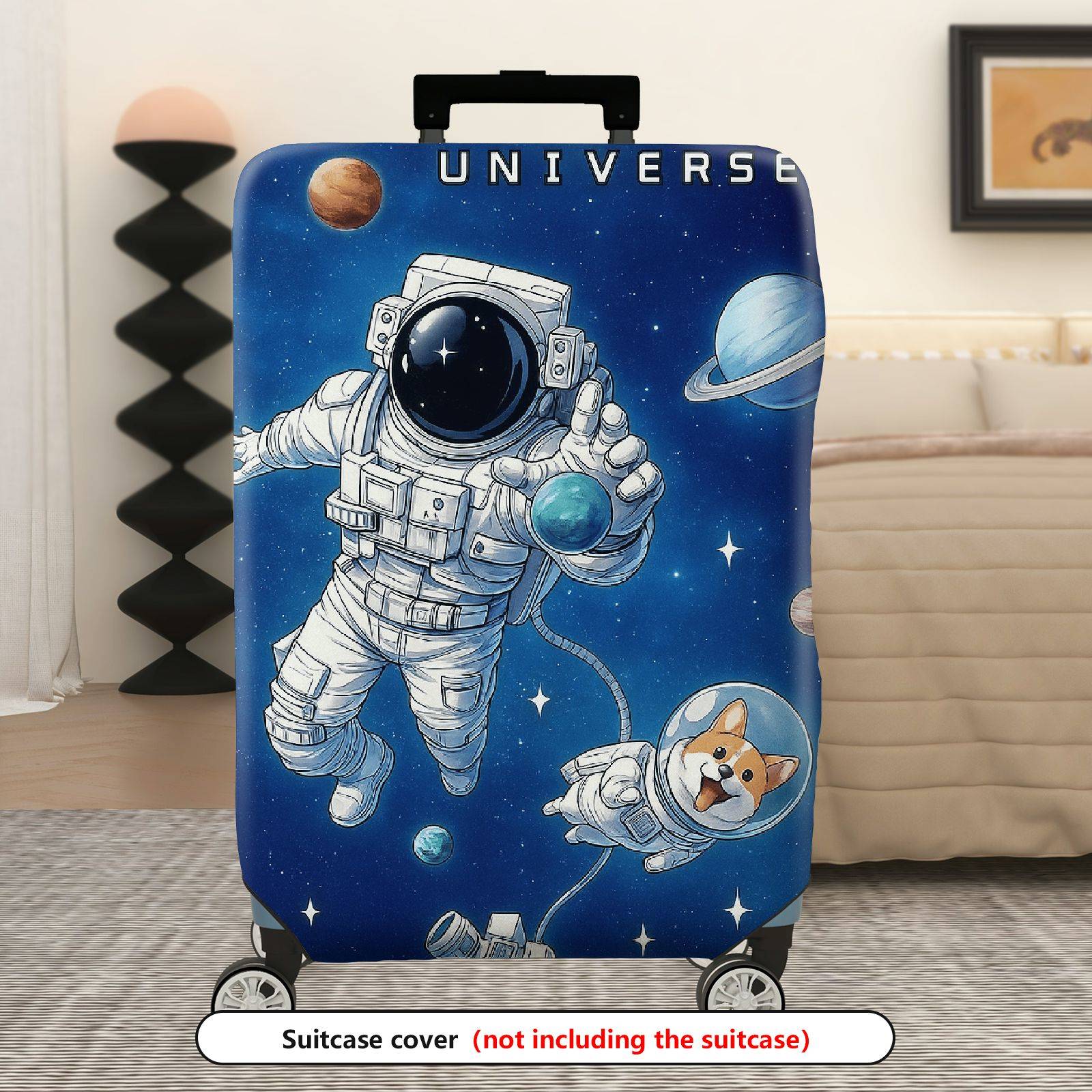 1-Piece Astronaut Dog Planet Stars Galaxy Space  Suitcase Luggage Cover, Stretch Protective Sleeve