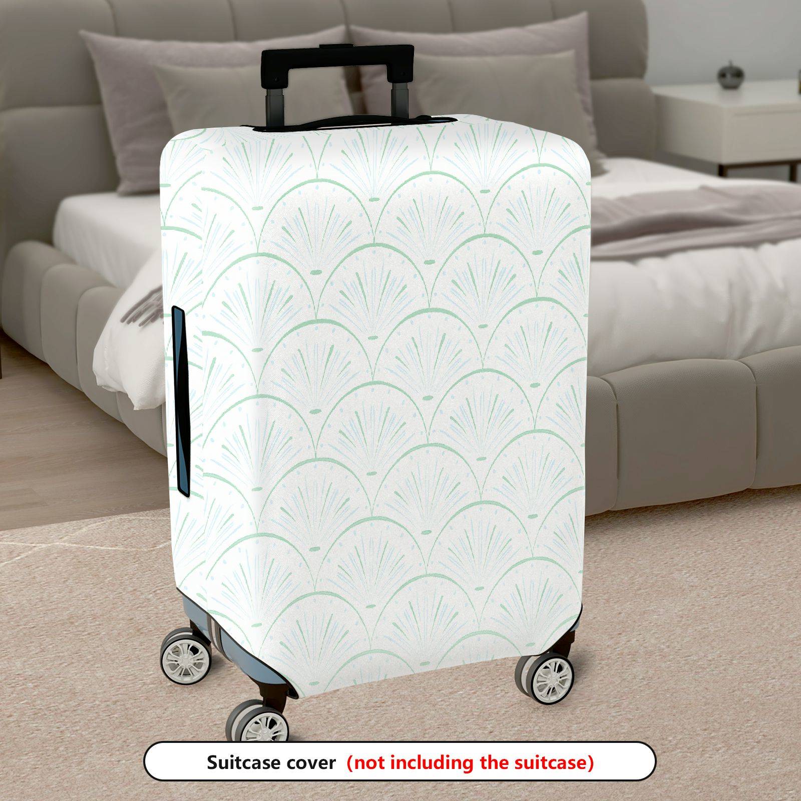 1-Piece Abstract Geometric  Green Scallop Pattern  Suitcase Luggage Cover, Stretch Protective Sleeve