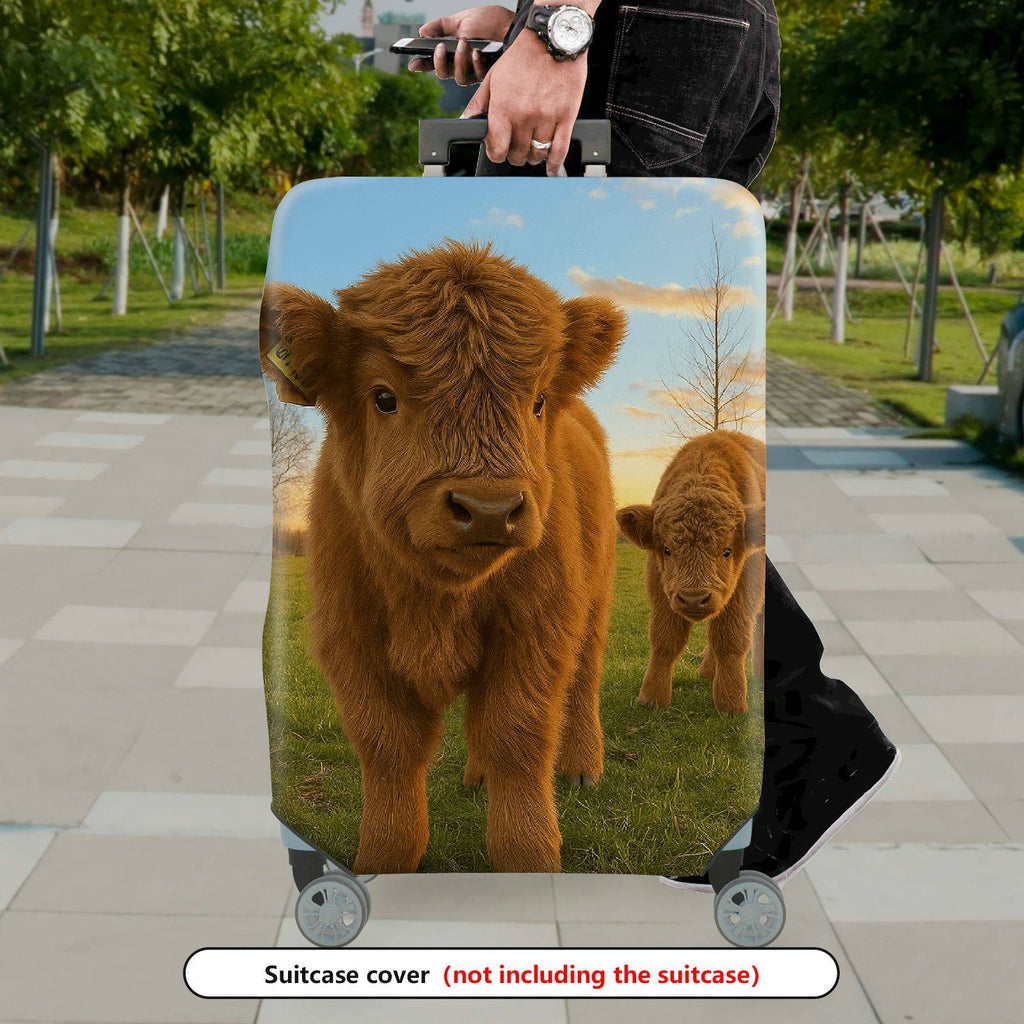 1-Piece Cute Cow Animal Pasture Sunset Scenic Country  Suitcase Luggage Cover, Stretch Protective Sleeve
