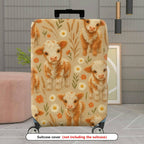 1-Piece Cute Cow Floral Pastoral Farm Animal Beige  Suitcase Luggage Cover, Stretch Protective Sleeve