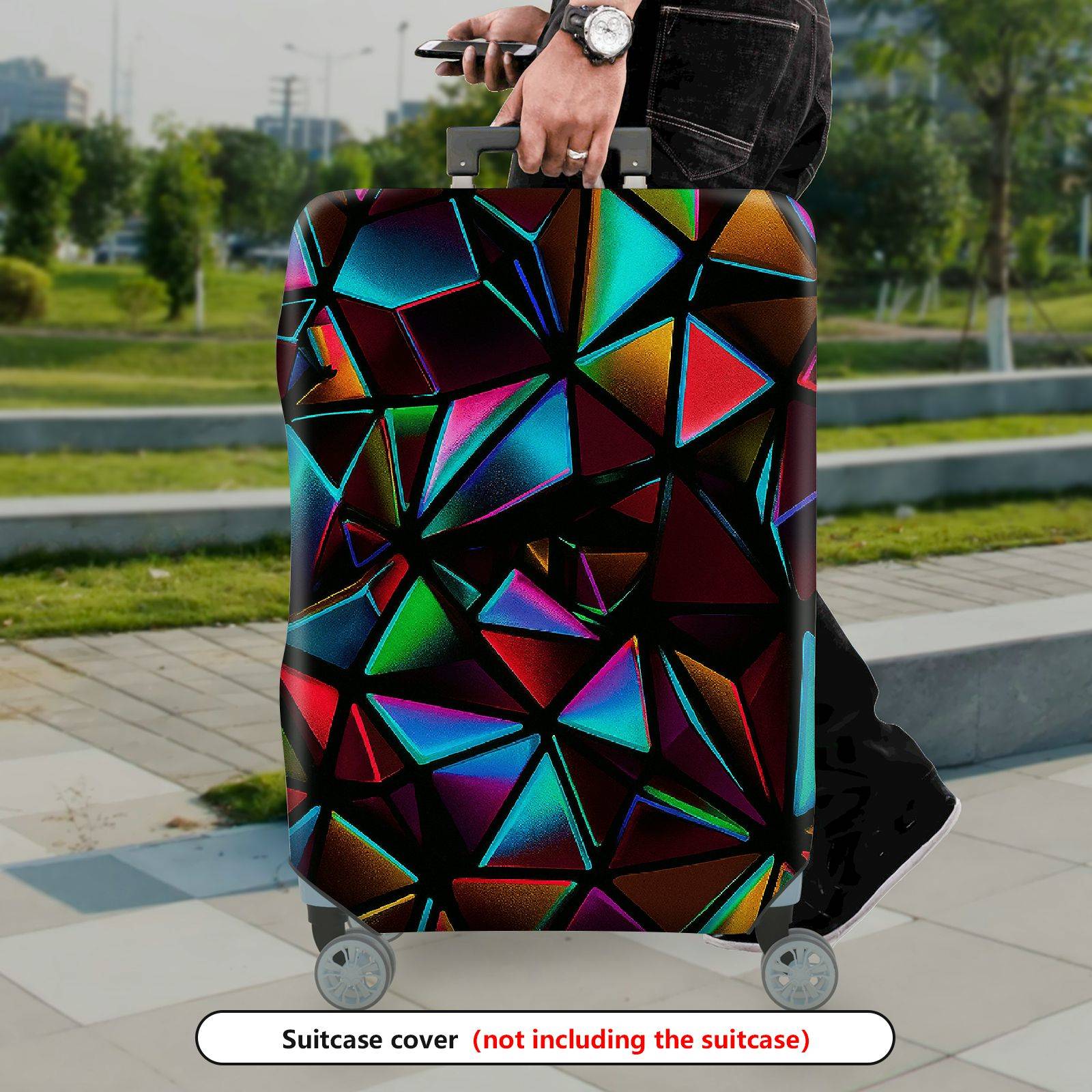 1-Piece Abstract Geometric Vibrant Colorful Prism Modern  Suitcase Luggage Cover, Stretch Protective Sleeve