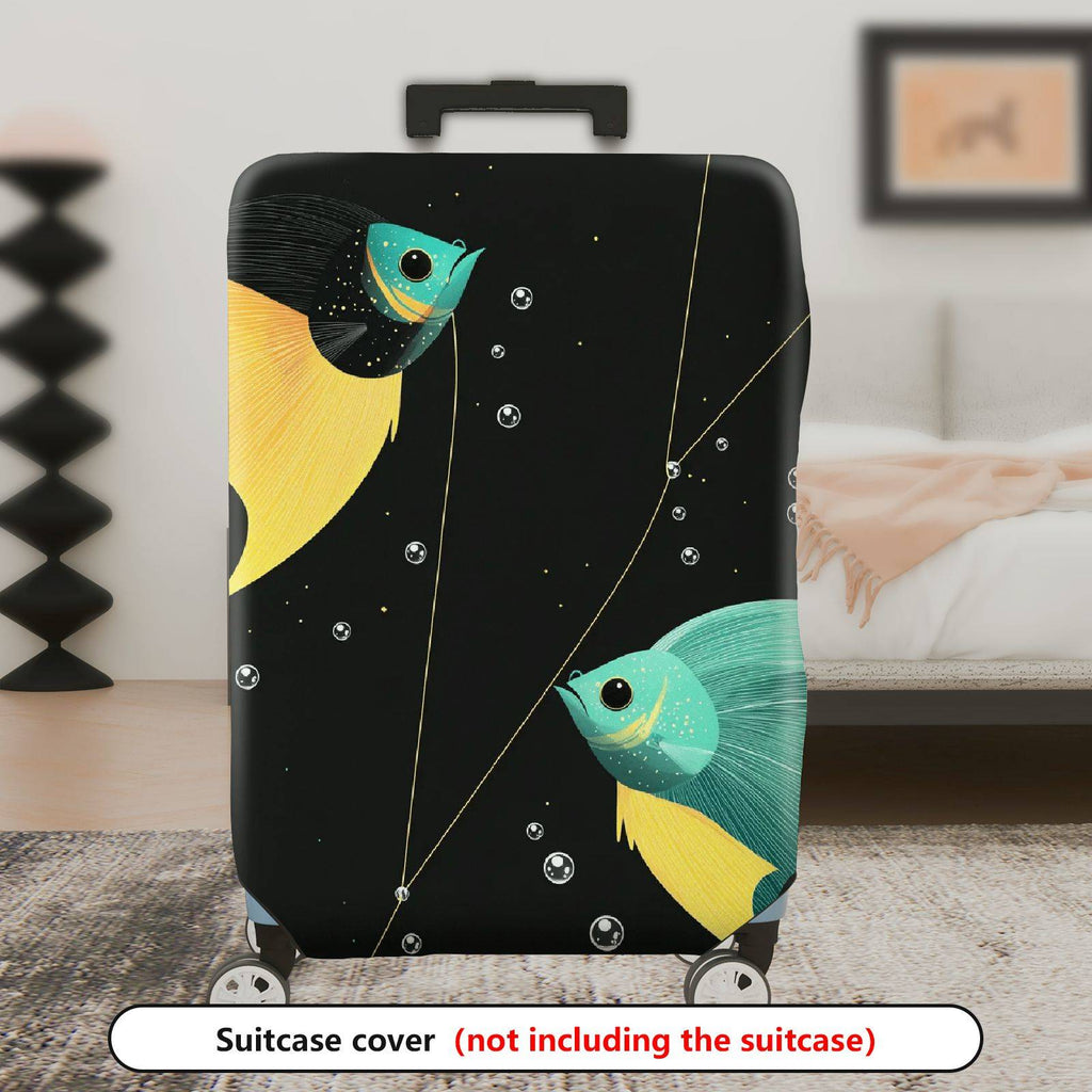 1-Piece Fish Illustration Abstract Art Travel Baggage Cover, Oceanic theme, Holiday Cover Suitable  Suitcase Luggage Cover, Stretch Protective Sleeve