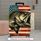 1-Piece American Flag Fish Patriotic Vintage Travel  Suitcase Luggage Cover, Stretch Protective Sleeve