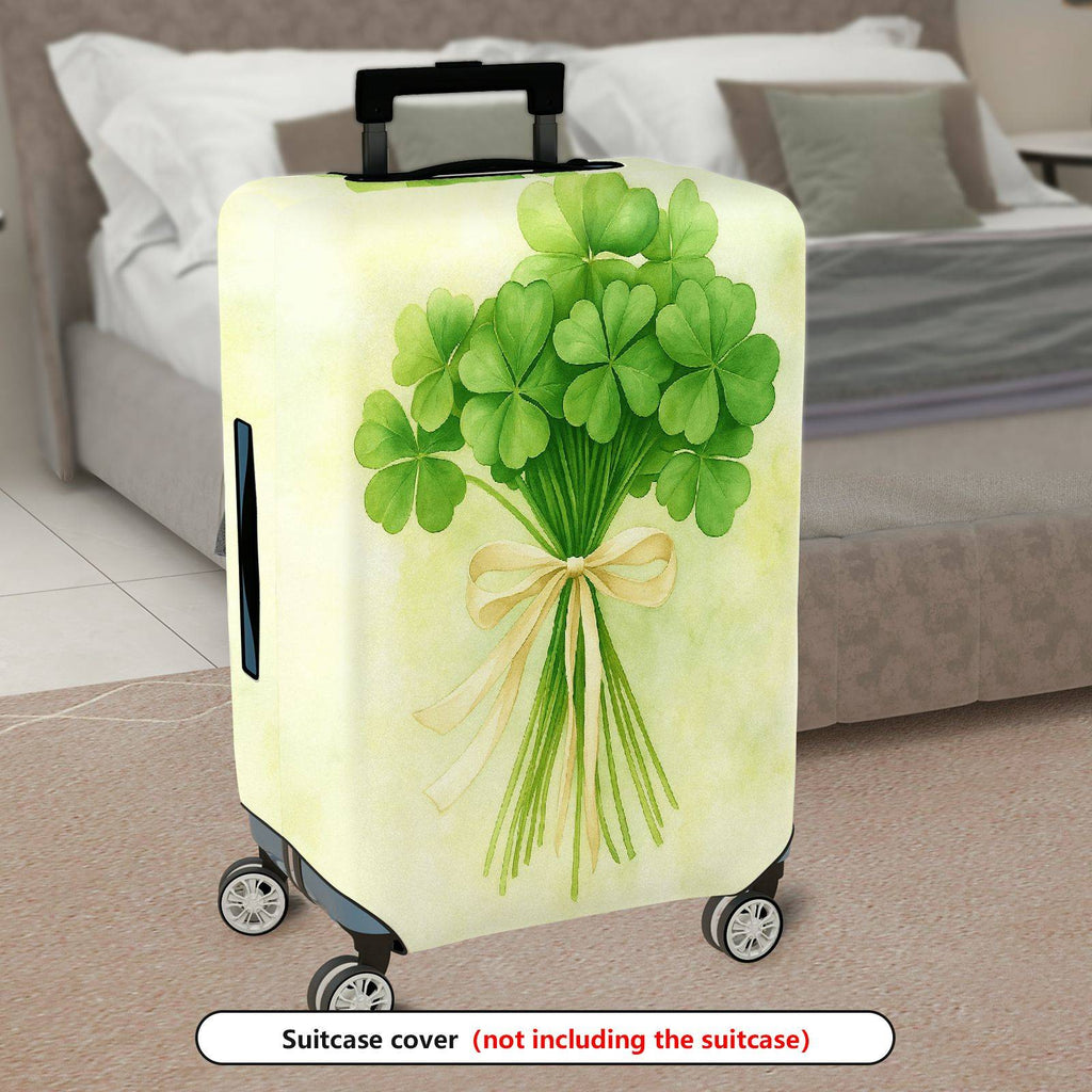 1-Piece Clover Green Floral Ribbon Luck Retro Holiday  Suitcase Luggage Cover, Stretch Protective Sleeve