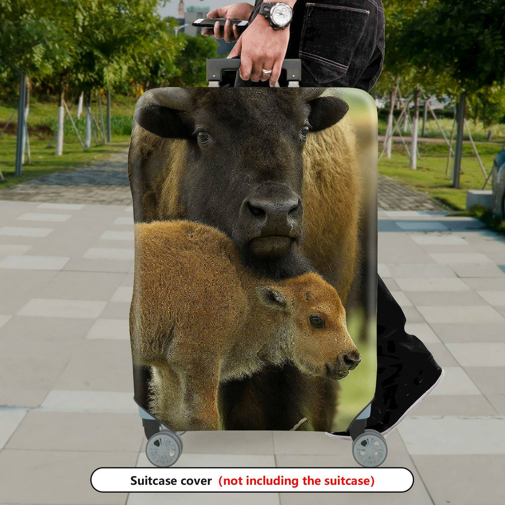 1-Piece Animal Nature Wildlife Family Buffalo Cow Calf  Suitcase Luggage Cover, Stretch Protective Sleeve
