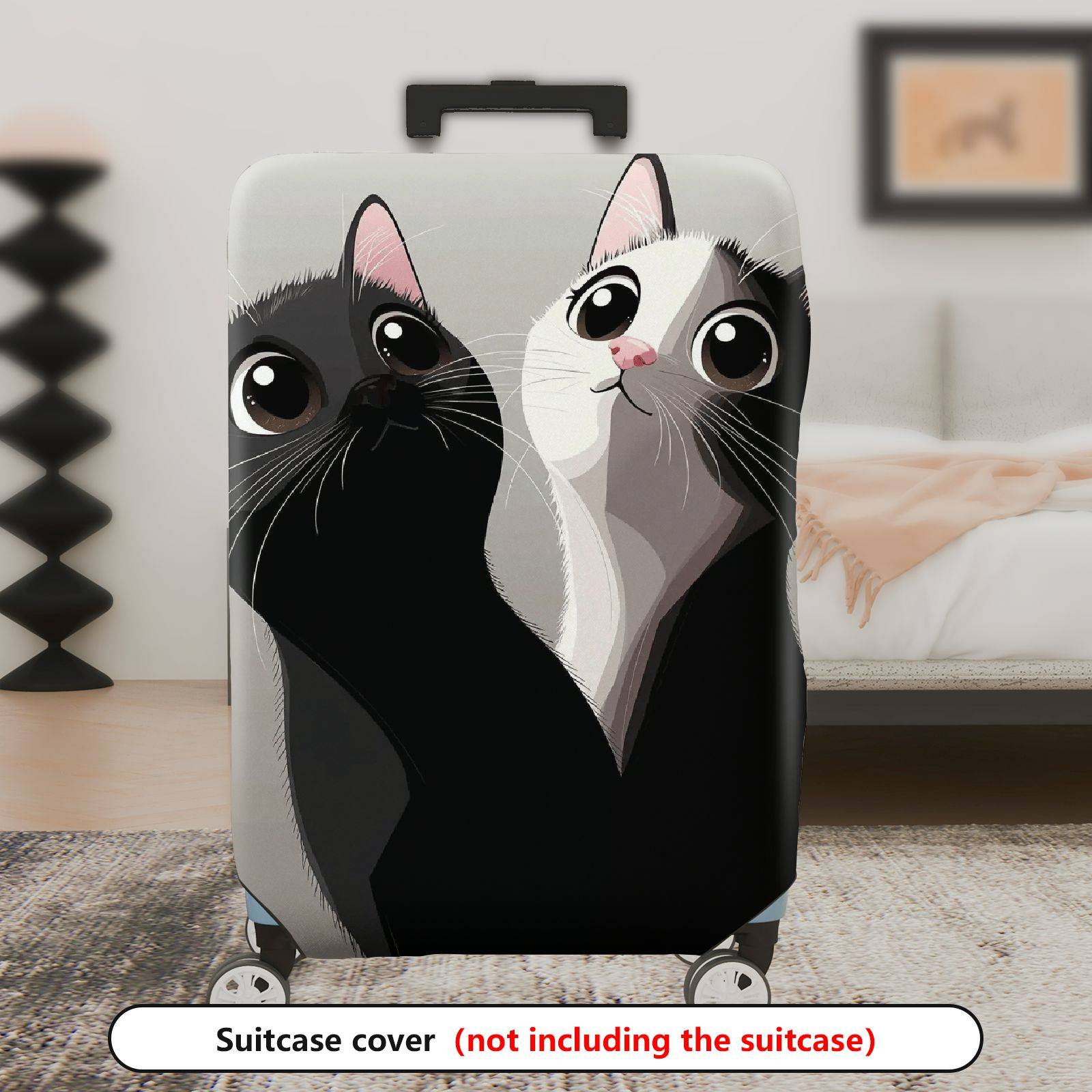 1-Piece Cat Black White Cute Adorable Playful  Suitcase Luggage Cover, Stretch Protective Sleeve
