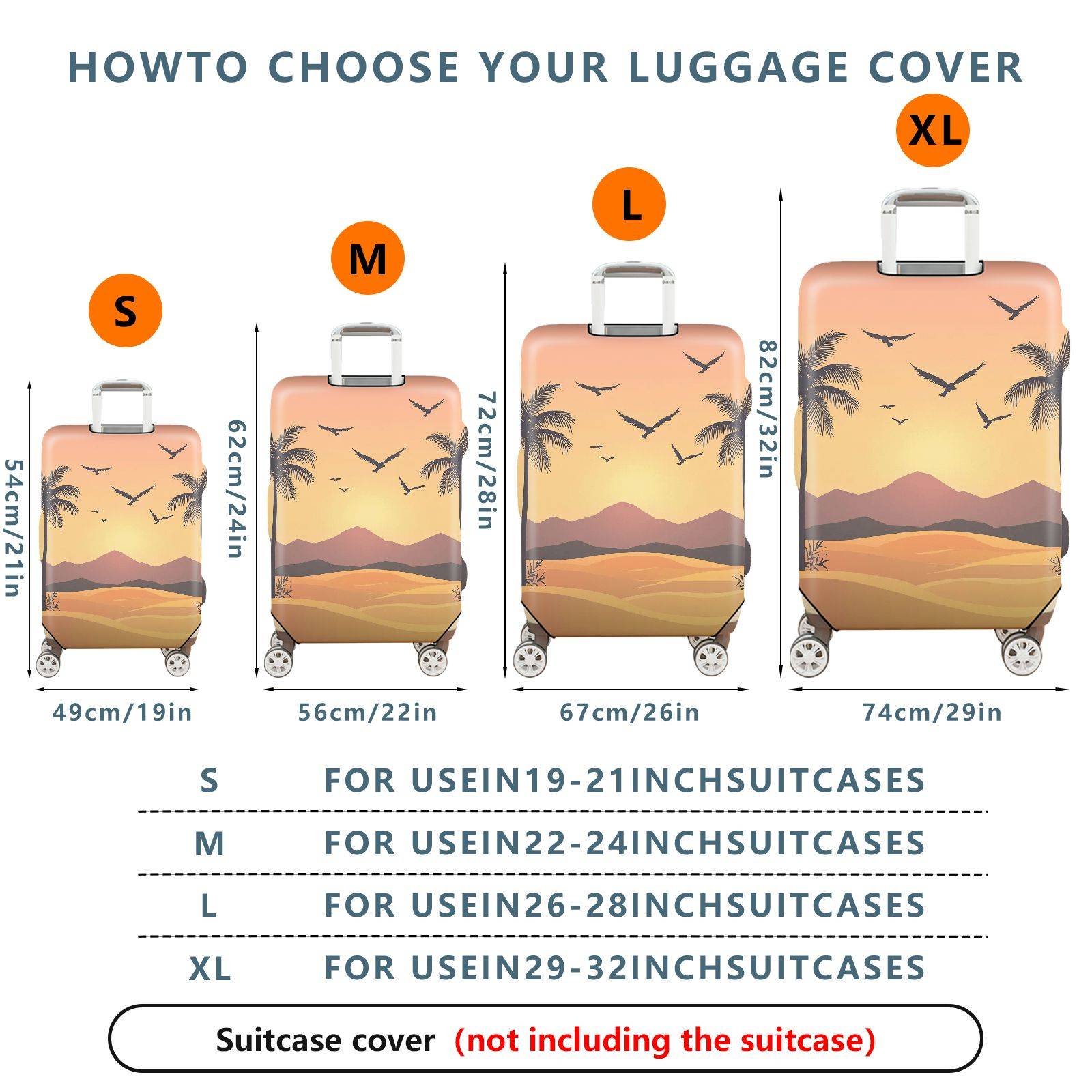 1-Piece Sunset Beach Tropical Birds Mountain Landscape Nature Scene  Suitcase Luggage Cover, Stretch Protective Sleeve