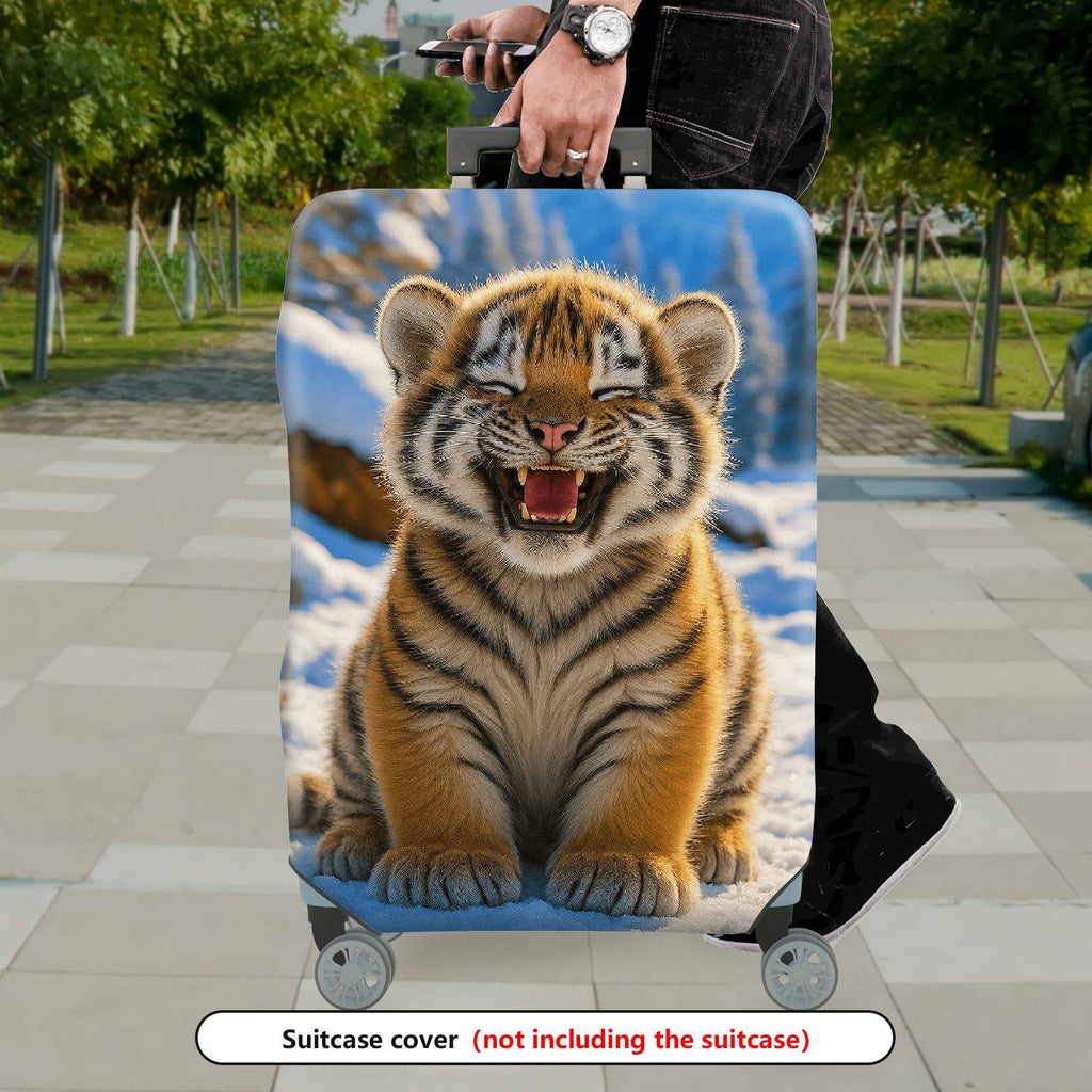1-Piece Cute Tiger Snow Forest Winter Fun  Suitcase Luggage Cover, Stretch Protective Sleeve