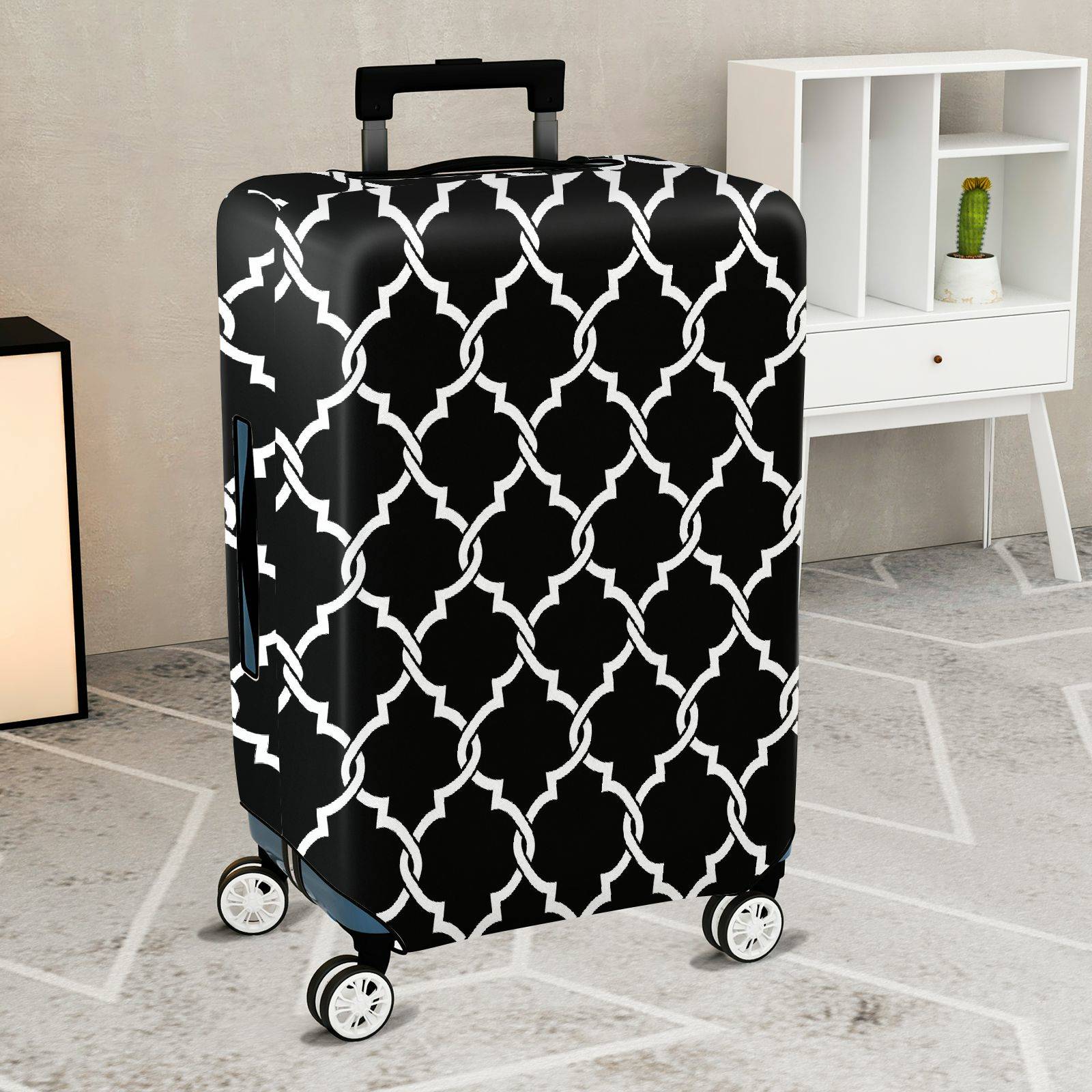 1-Piece Black Geometric Pattern Elegant Stylish Contemporary Modern  Suitcase Luggage Cover, Stretch Protective Sleeve
