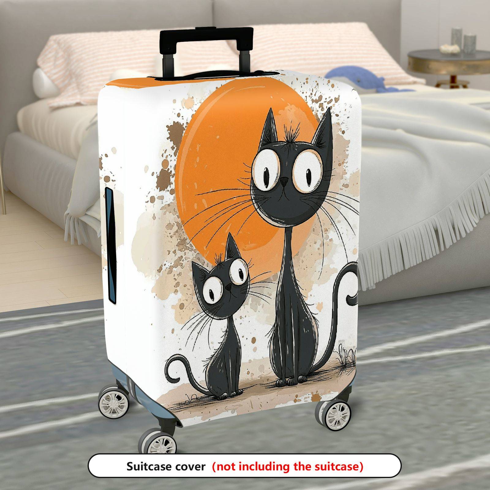 1-Piece Black Cat Abstract Orange Artistic Cute Creative  Suitcase Luggage Cover, Stretch Protective Sleeve