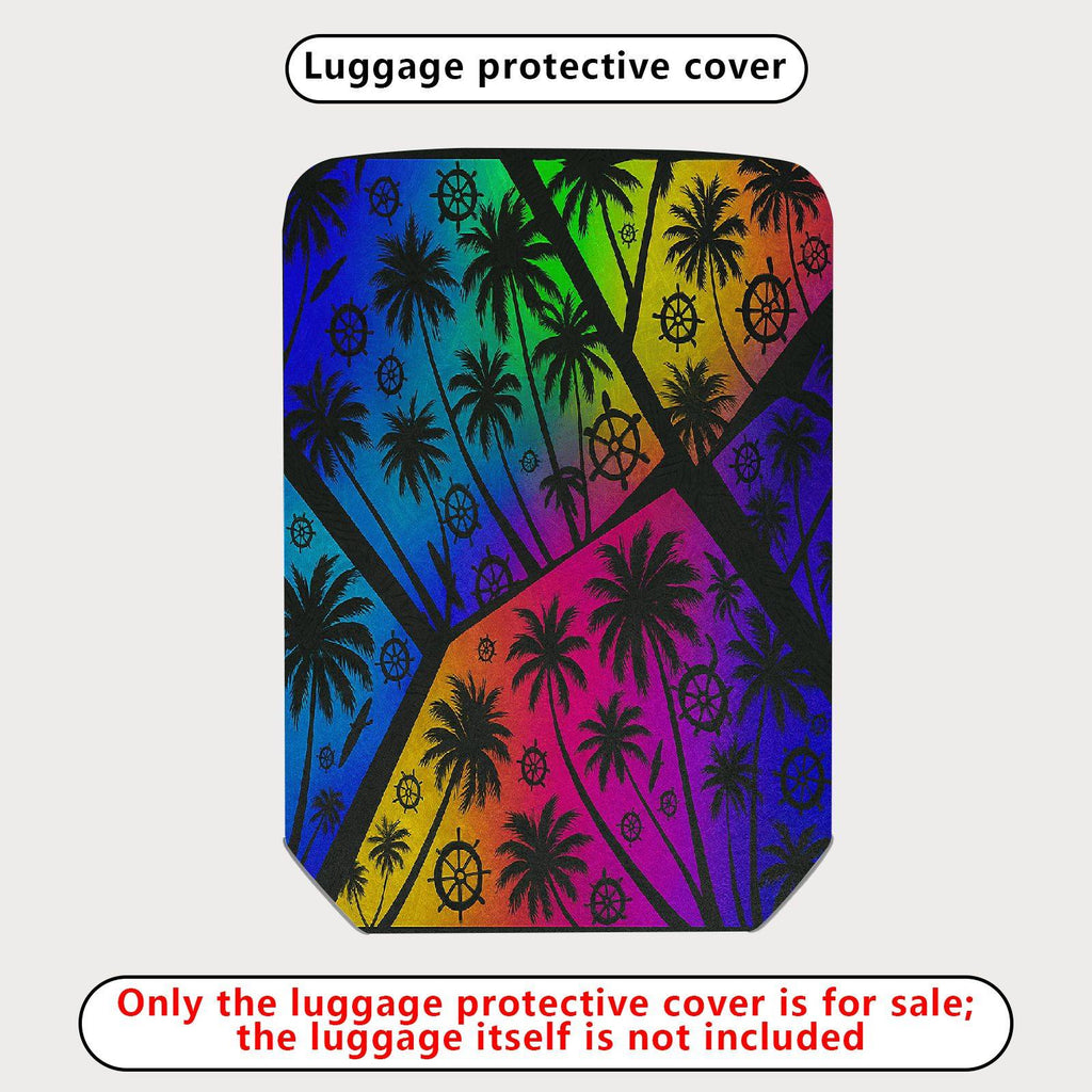 1-Piece Rainbow Palm Tree Nautical Vivid Beach Holiday  Suitcase Luggage Cover, Stretch Protective Sleeve