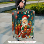 1-Piece Christmas Santa Snowman Holiday Gift Tree  Suitcase Luggage Cover, Stretch Protective Sleeve