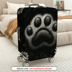 1-Piece Animal Paw Print Floral Black White  Suitcase Luggage Cover, Stretch Protective Sleeve