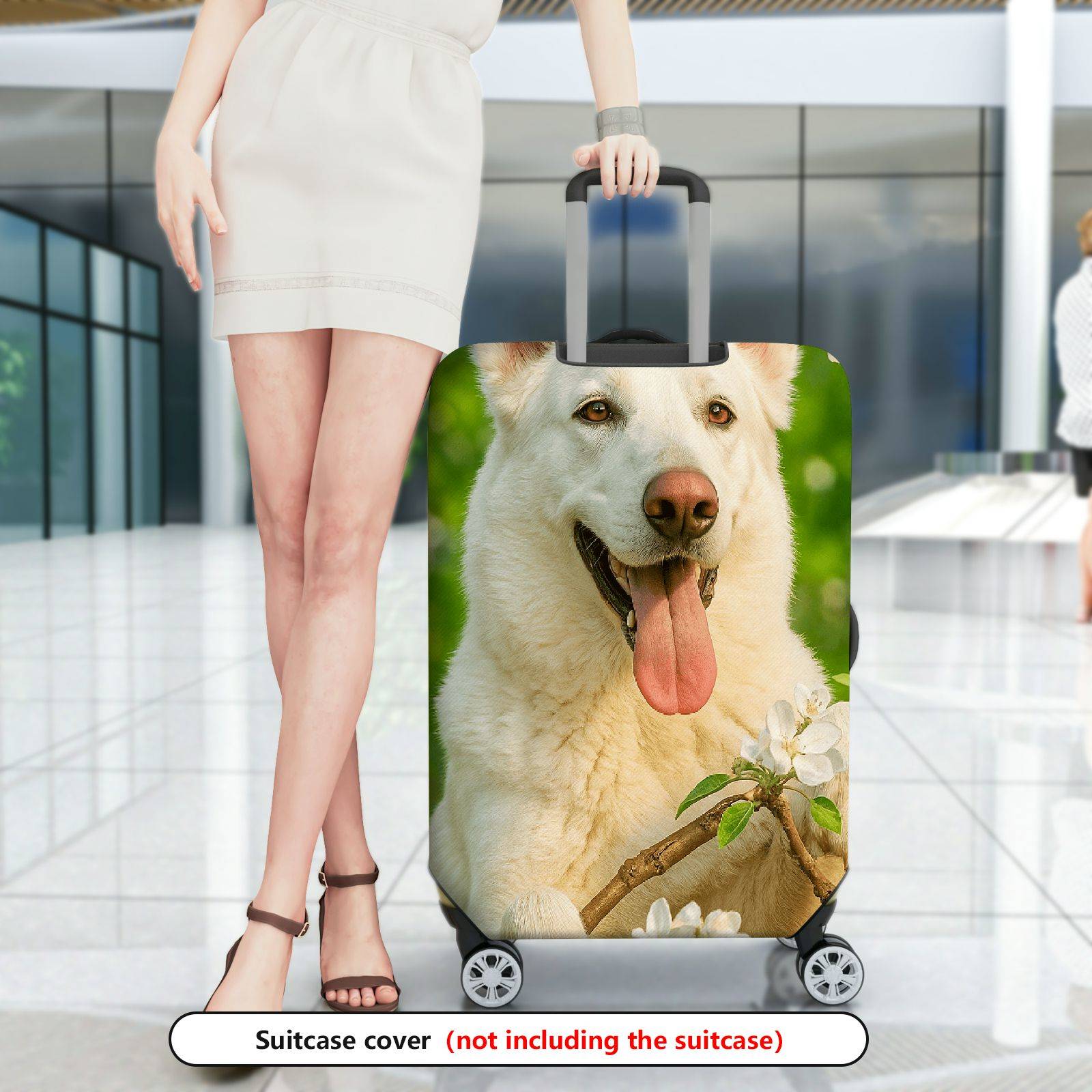 1-Piece Dog Floral Green Nature Spring Blossom  Suitcase Luggage Cover, Stretch Protective Sleeve