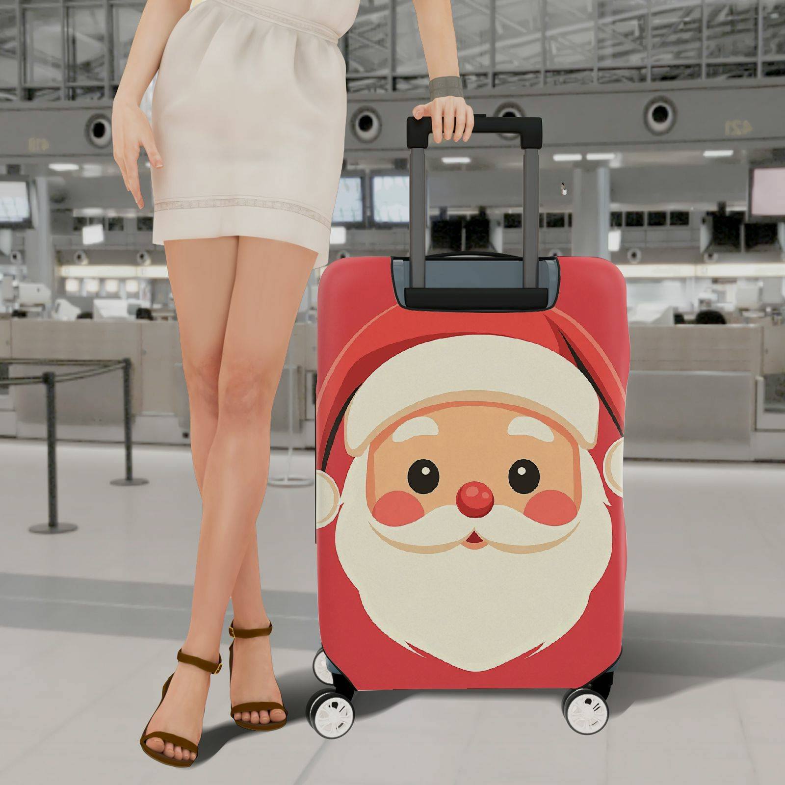 1-Piece Santa Claus Cute Red Christmas Holiday Festive  Suitcase Luggage Cover, Stretch Protective Sleeve