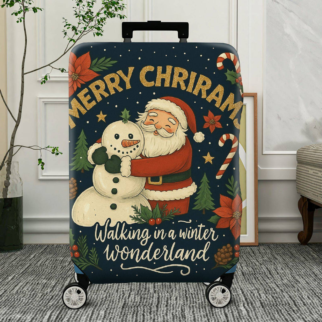 1-Piece Santa Snowman Christmas Winter Wonderland Holiday  Suitcase Luggage Cover, Stretch Protective Sleeve